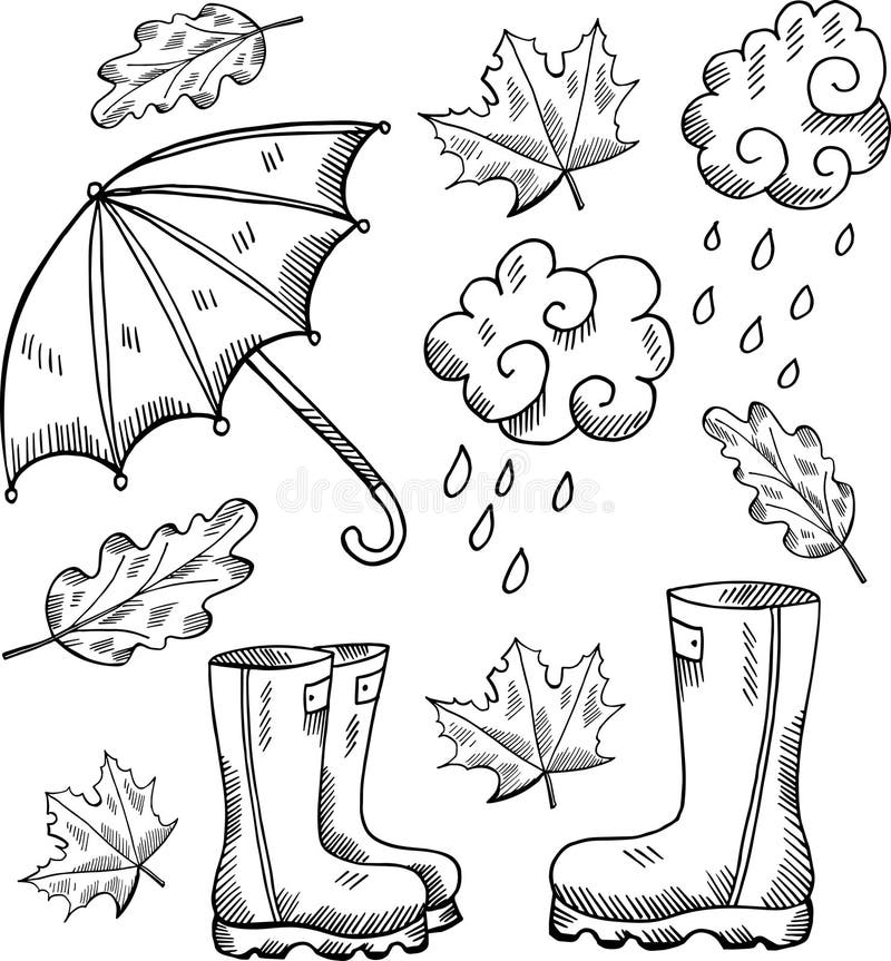 Set of Umbrella Drawings, Hand-drawn Stock Vector - Illustration of ...