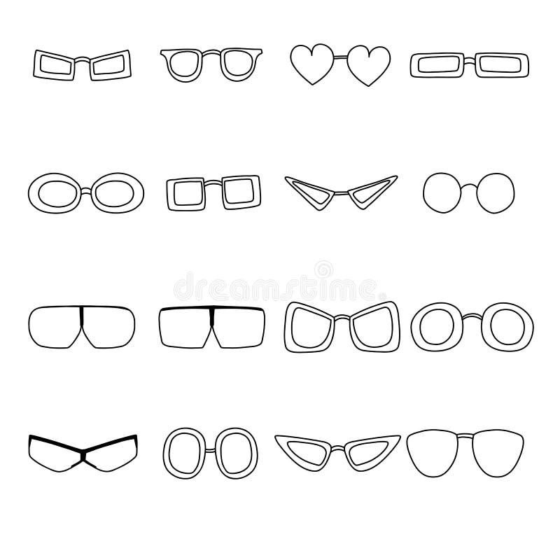 Set of Hand Drawn Doodle Glasses. Vector Sketch Illustration of Black ...