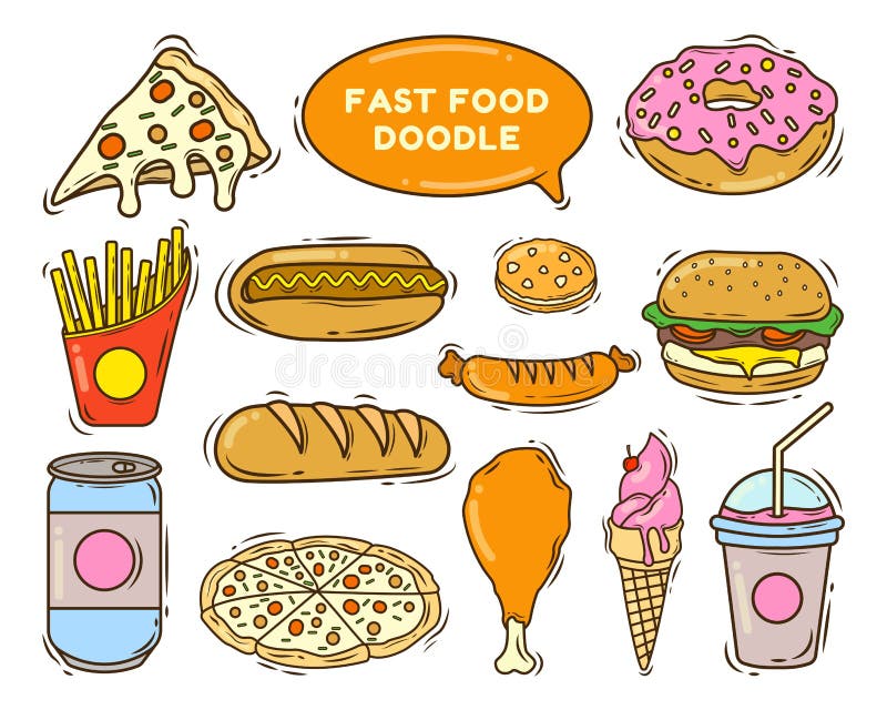 Set of Hand Drawn Fast Food Cartoon Doodle Set Stock Vector - Illustration of canned, doodle: 216782114 Set of Hand Drawn Fast Food Cartoon Doodle Set Stock Vector - Illustration of canned, doodle: 216782114