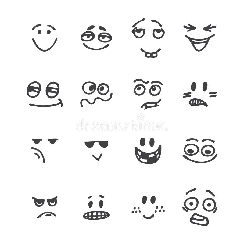 Set Of Hand Drawn Smiley Funny Faces With Different Expressions Stock Vector Illustration Of Line Mood