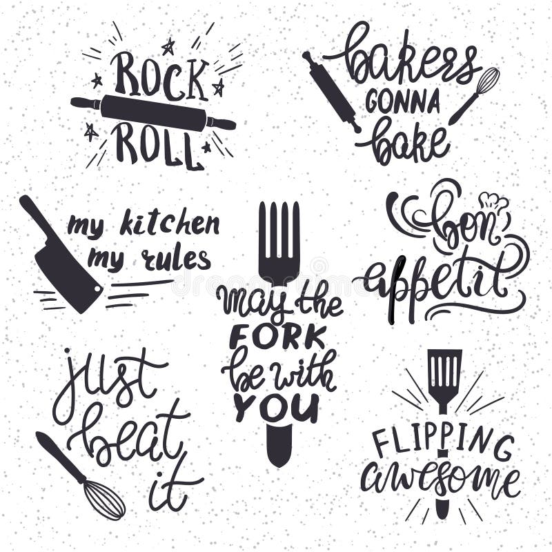 Set of hand drawn funny sayings for kitchen or restaurant poster Stock  Vector by ©chiociolla 296353102