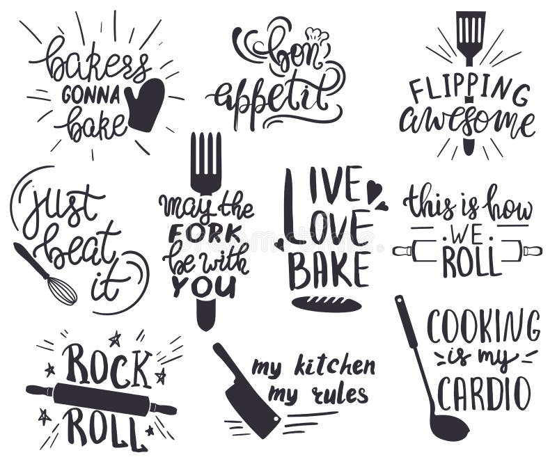 Set of hand drawn funny sayings for kitchen or restaurant poster Stock  Vector Image & Art - Alamy