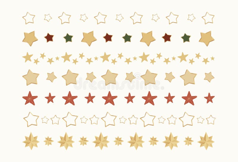 Set Of Hand Drawn Golden Christmas Stars Dividers Stock Vector