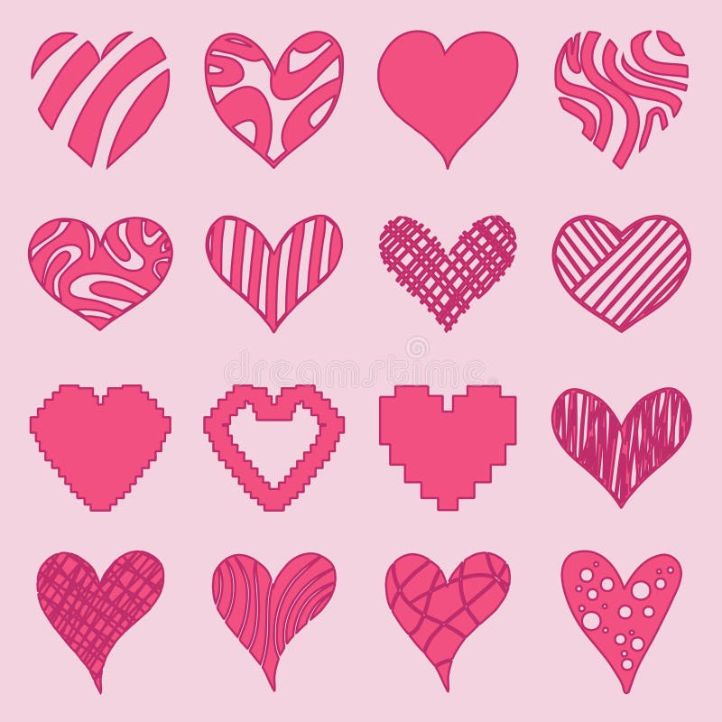 Set of hand drawn grunge hearts, vector illustration stock illustration