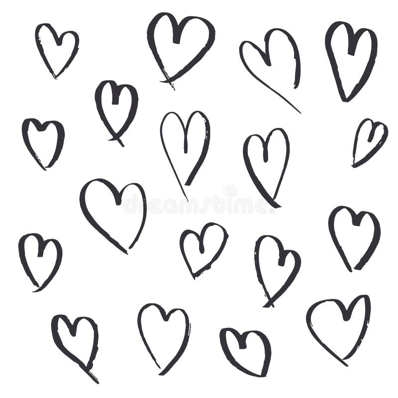Set of hand drawn hearts on white background stock illustration