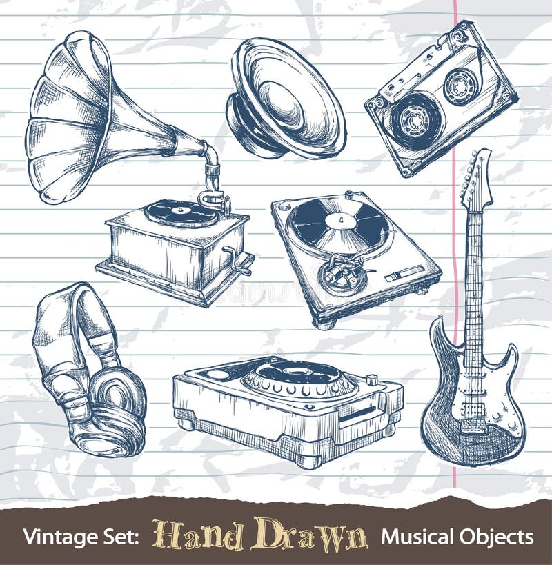 Set of hand drawn musical objects