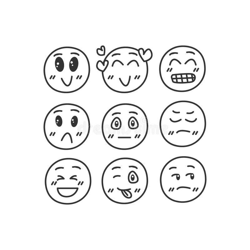 Set of hand drawn people emojis isolated stock illustration