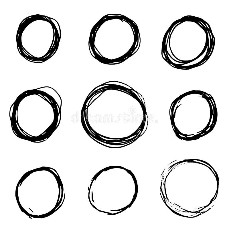 Set of Hand Drawn Scribble Circles. Grunge circle set. Round Frames, grunge textured hand drawn elements for design. vector illustration