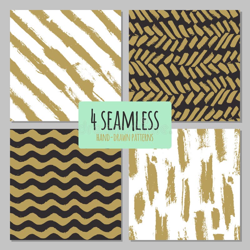 Set of 4 hand drawn seamless trendy patterns with