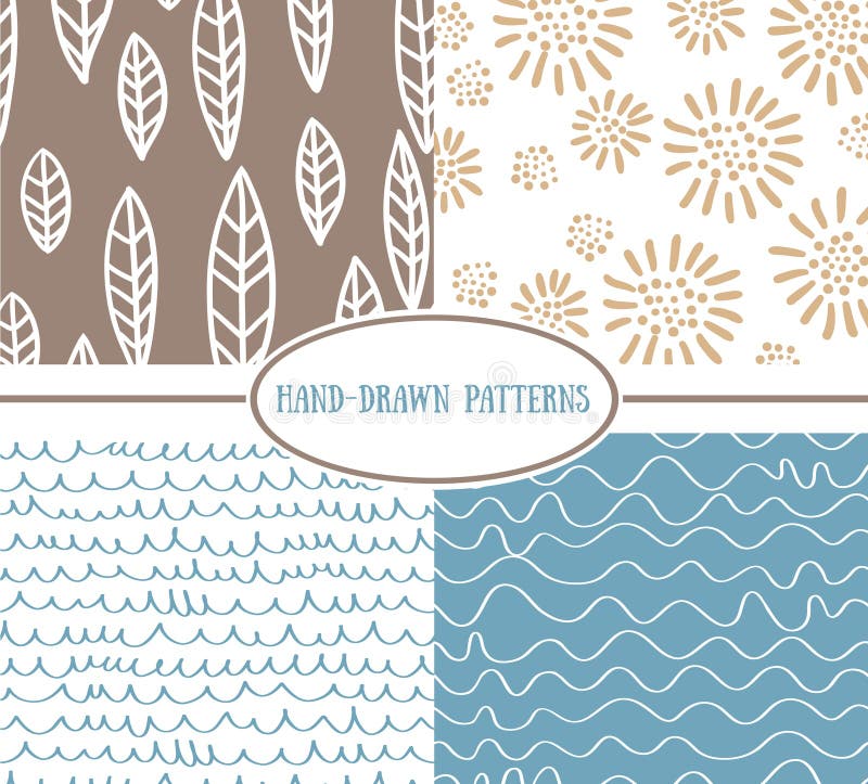 Set of hand-drawn simple seamless patterns stock illustration