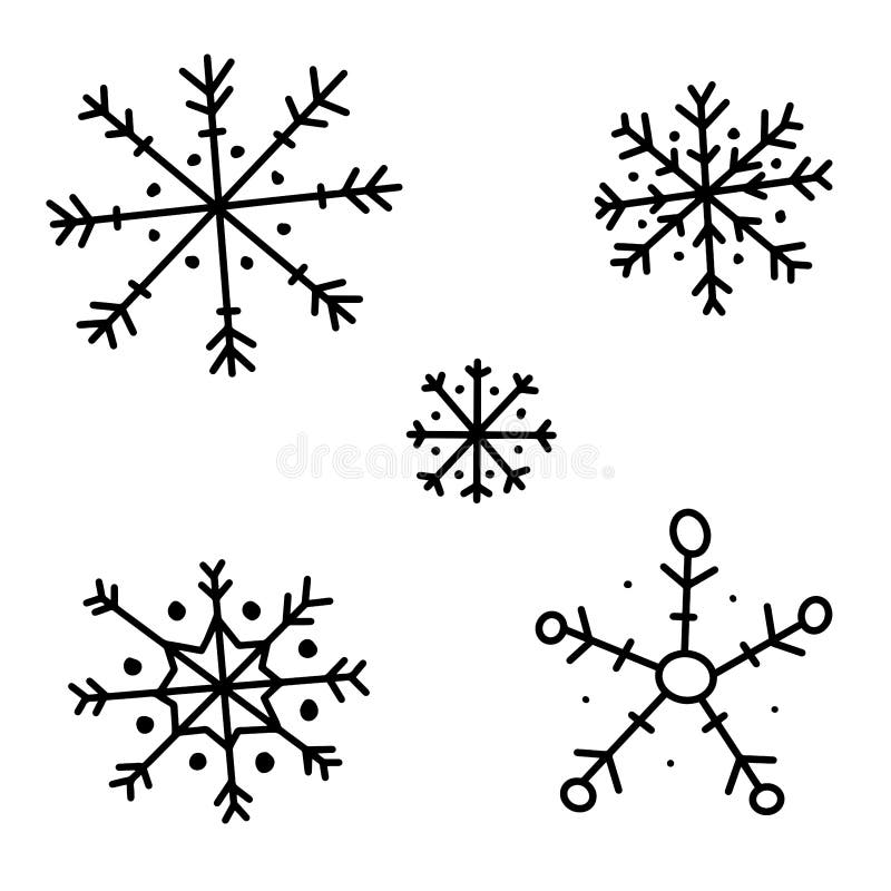 Set of hand drawn snowflake isolated on white background. Vector doodle illustration for New Year, X-mas decoration
