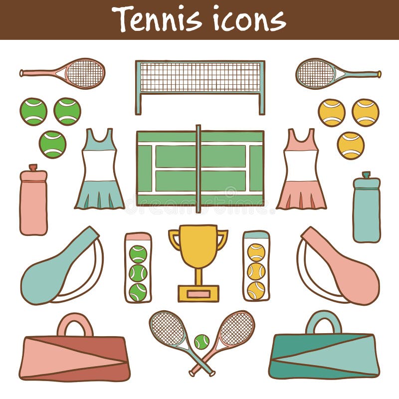 Set of hand drawn tennis icons royalty free illustration