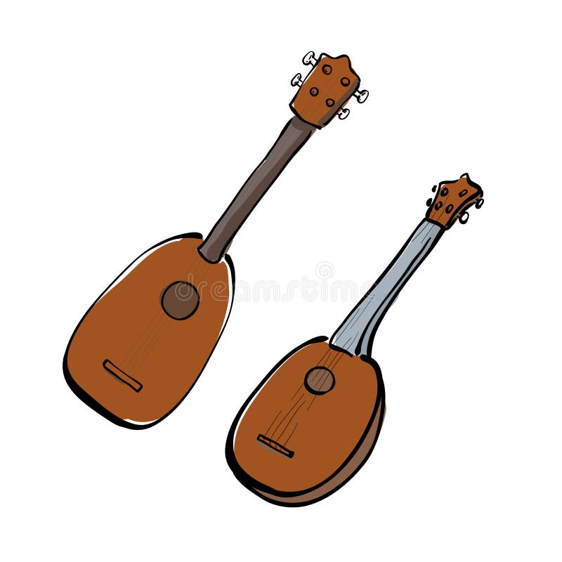 Set of Hand Drawn Ukuleles. Stock Vector Illustration of isolation