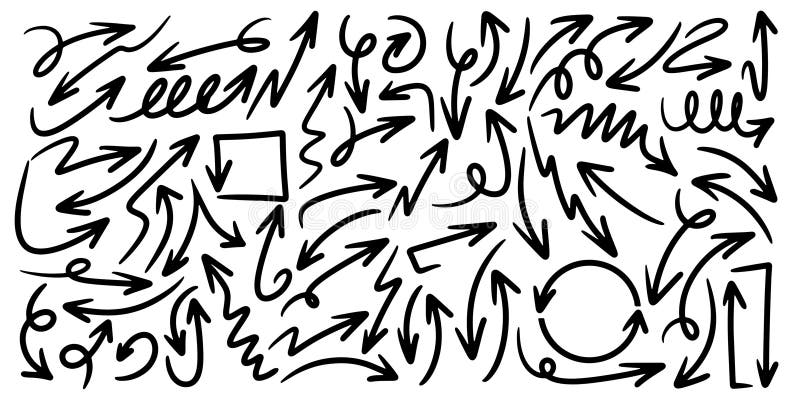 Set of Hand drawn vector arrows doodle on white background. design element vector illustration royalty free illustration