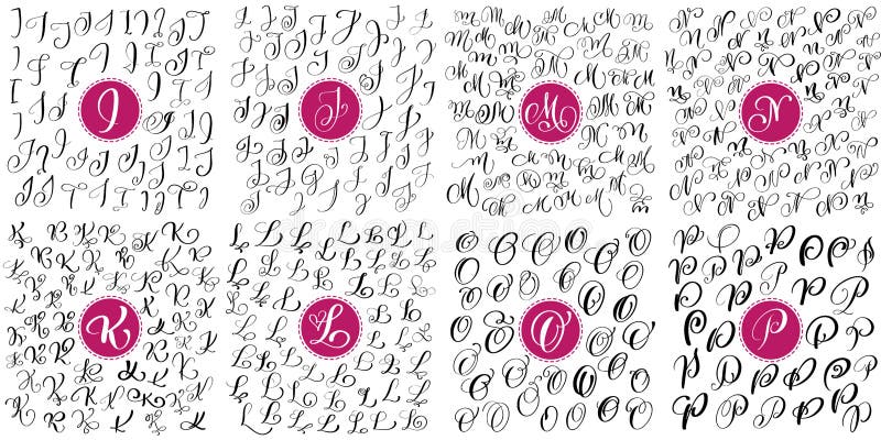 Calligraphy alphabet typeset lettering. Hand drawn alphabet. Capital and  lower-case letters. Copy-book hand font. Hand drawn sketch of ABC letters  in old fashion vintage style. Calligraphy letters set Stock Vector