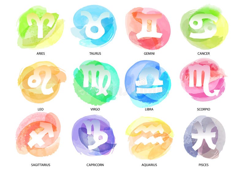Set of hand drawn watercolor brush zodiac signs. Vector illustration created with custom brushes, not auto-tracing. vector illustration Set of hand drawn watercolor brush zodiac signs. Vector illustration created with custom brushes, not auto-tracing. vector illustration