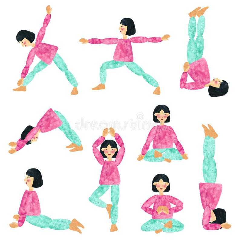 Premium Photo  Set of cute yoga clip art painted in watercolor on