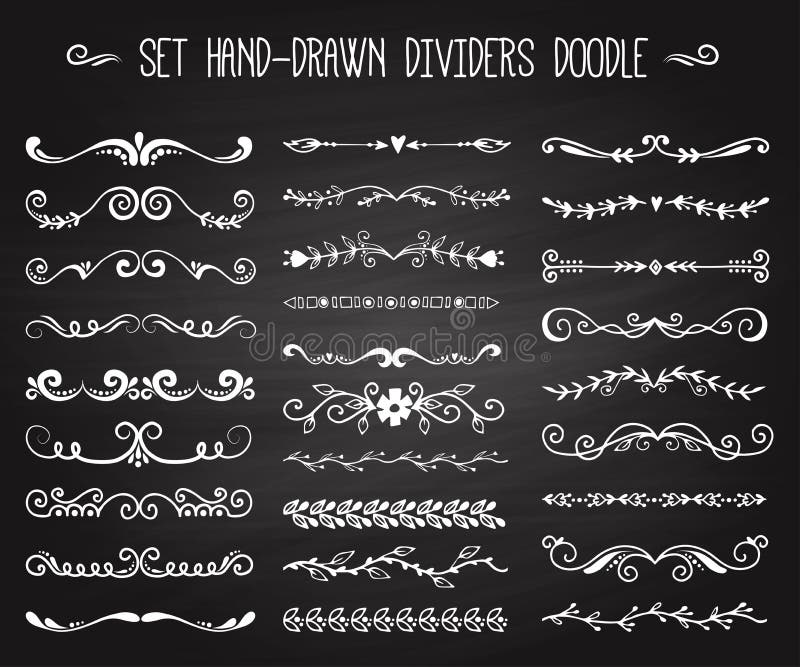 Set of hand drawn white doodle design elements decorative floral dividers arrows and swirls branch vintage decoration on royalty free illustration Set of hand drawn white doodle design elements decorative floral dividers arrows and swirls branch vintage decoration on royalty free illustration