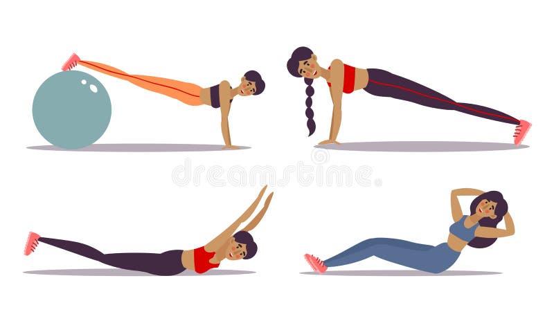 Young women doing workouts and pilates and enjoying active healthy lifestyle