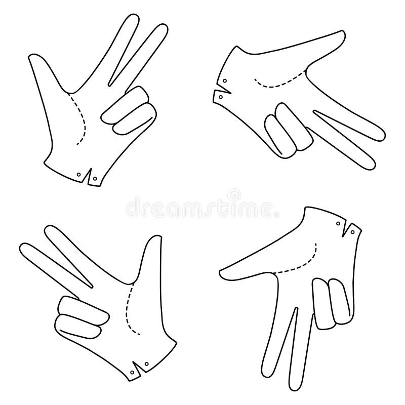 Set Hand in a Glove with Four Extended Fingers. Sign Stock Illustration