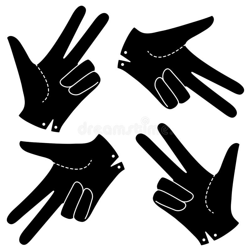 Set Hand in a Glove with Three Extended Fingers. Sign Stock