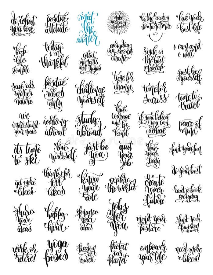 Set Of 50 Hand Lettering Inscriptions Positive Quote Stock Vector ...