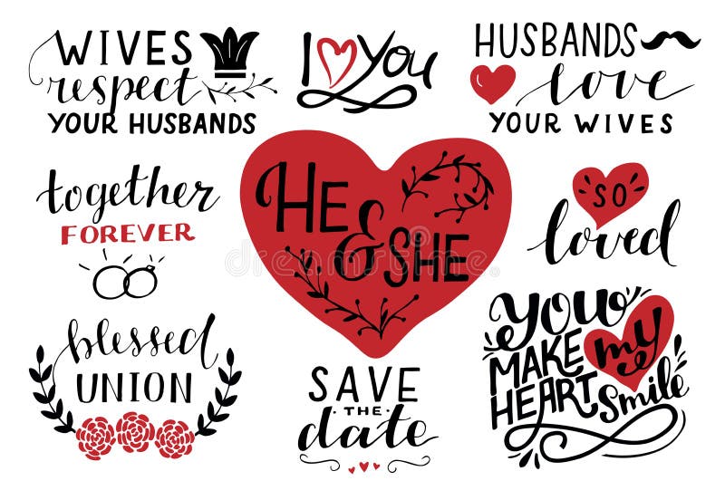 Set Of 9 Hand Lettering Quotes About He And She. Save The Date. Together  Forever. Blessed Union. So Loves. Husband Stock Vector - Illustration Of  Graphic, Married: 154522160