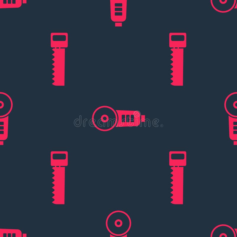 Set Hand saw and Angle grinder on seamless pattern. Vector stock illustration