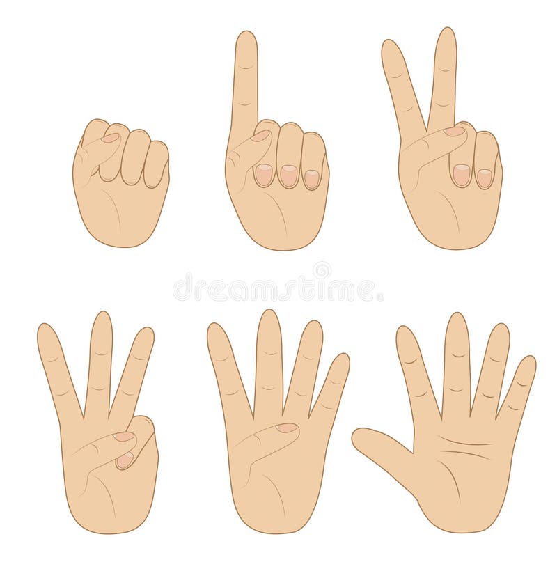 Set hand, showing different number on white background stock illustration Set hand, showing different number on white background stock illustration