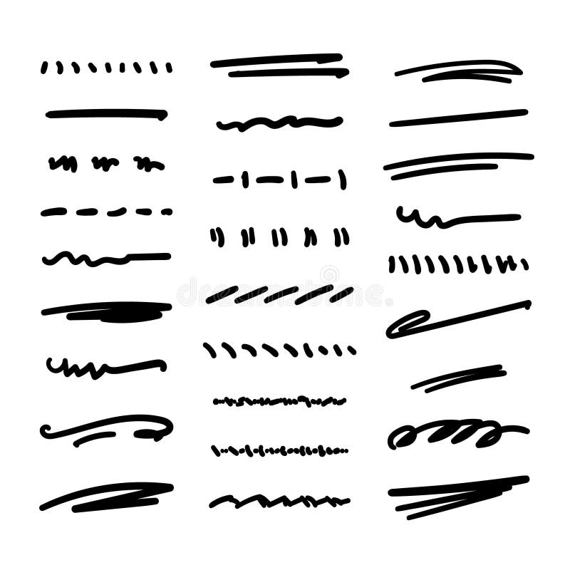 Set of Handmade Lines, Brush Lines, Underlines. Hand-drawn Collection ...