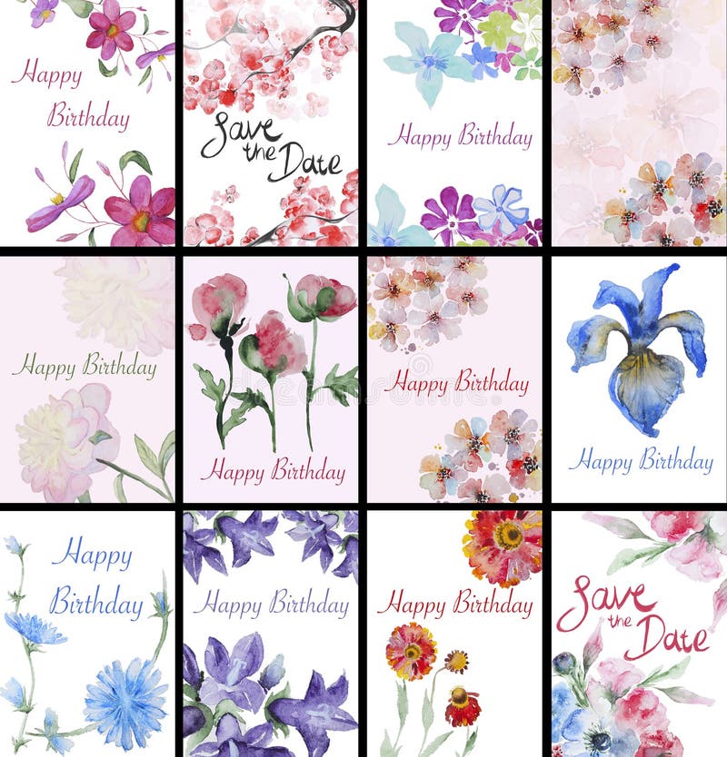 Set of handpainted watercolor flowers