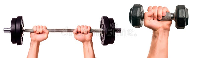 Set of hands holding a dumbbells isolated on a white or transparent background. Close-up of a dumbbells in hands, side view. Graphic design element on the theme of sports. Isolated white transparent background ai stock images, royalty-free photos and pictures