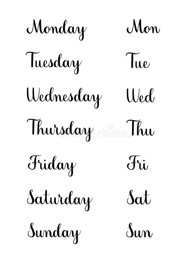 Days Week Script Stock Illustrations 338 Days Week Script Stock Illustrations Vectors Clipart Dreamstime