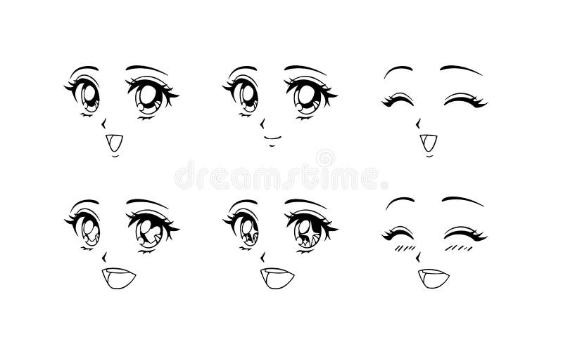 Happy Anime Face. Manga Style Closed Eyes, Little Nose and Kawaii Mouth  Stock Vector - Illustration of female, drawing: 176476766