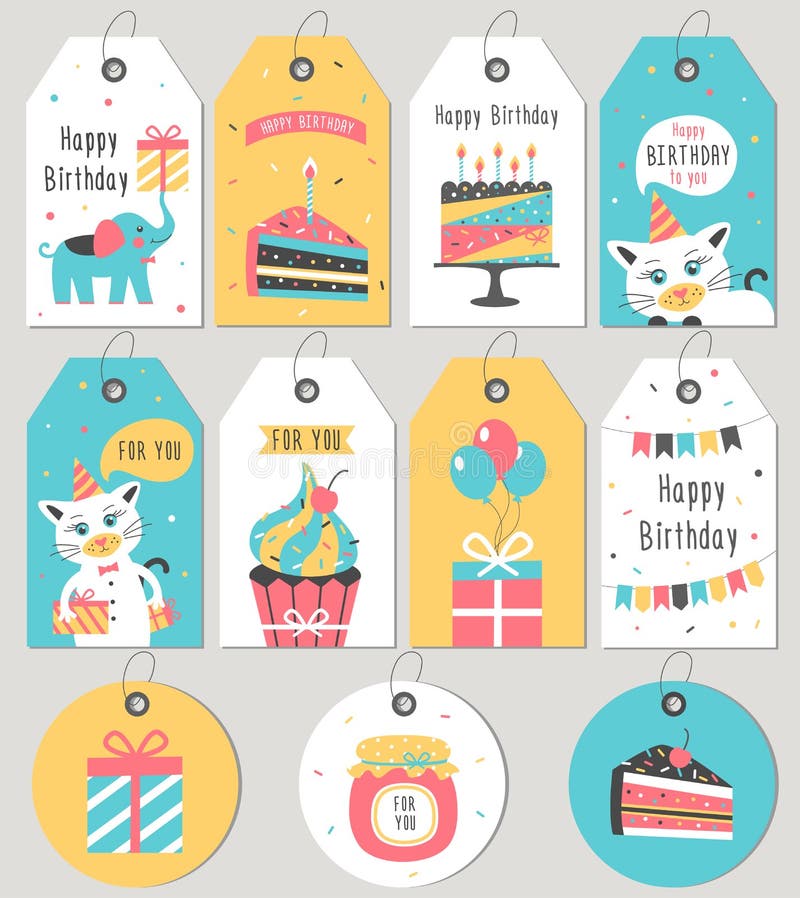 Download Set Of Happy Birthday Gift Tags And Cards. Stock Vector - Illustration of festive, abstract ...