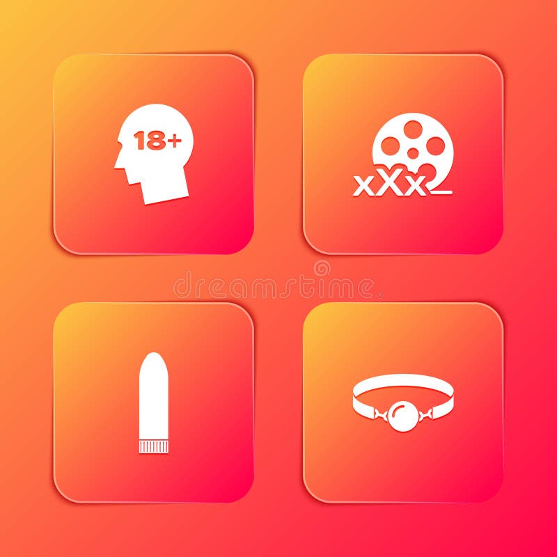 Set Head with 18 Plus, Film Reel Sex, Vibrator and Silicone Ball Gag Icon.  Vector Stock Vector - Illustration of erotic, film: 217821493