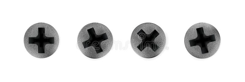 Set heads self-tapping screws. Twisted in surface screw isolated. Vector royalty free illustration