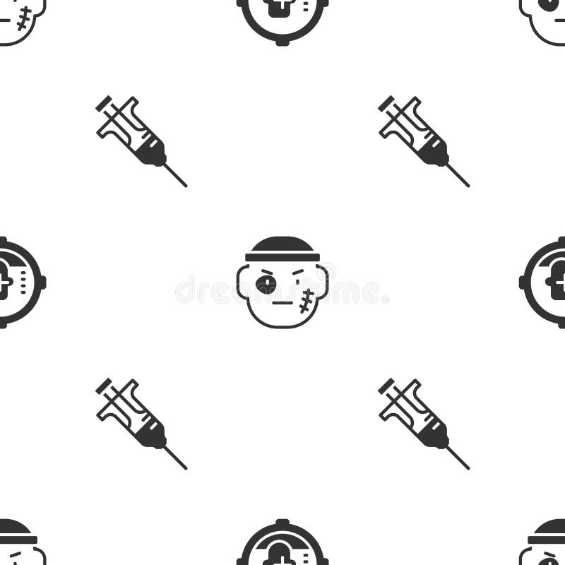 Set Headshot, Bandit and Syringe on Seamless Pattern. Vector Stock
