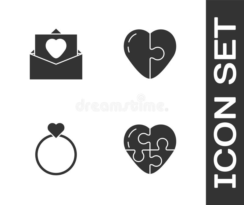 Set Heart, Envelope with Valentine Heart, Wedding Rings and Icon