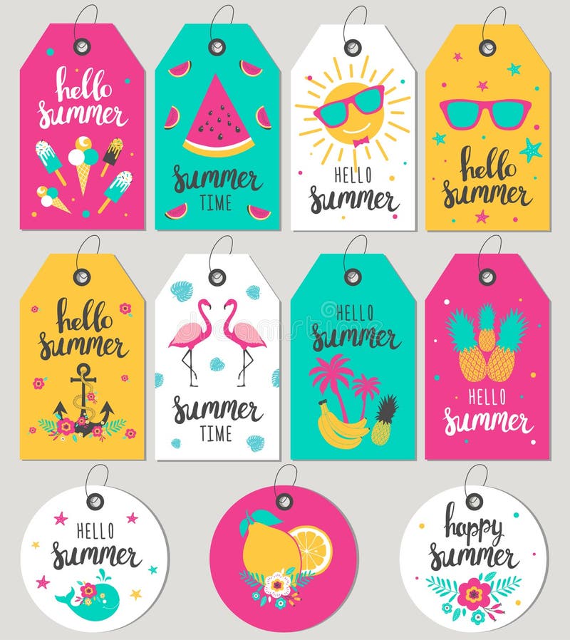 Download Set Hello Summer. Gift Tags And Cards. Stock Vector ...