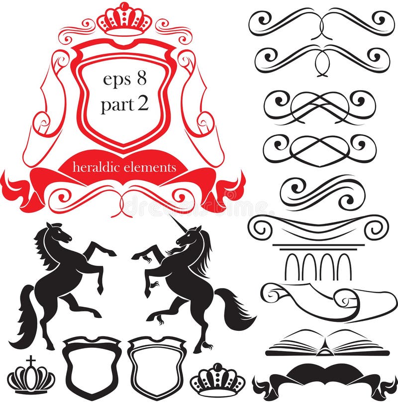 Set of heraldic silhouettes elements stock illustration