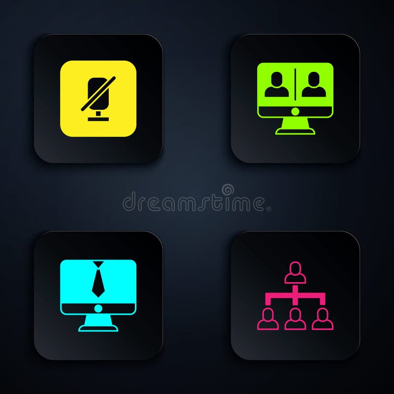 Set Hierarchy Organogram Chart, Mute Microphone, Video Chat Conference and . Black Square Button