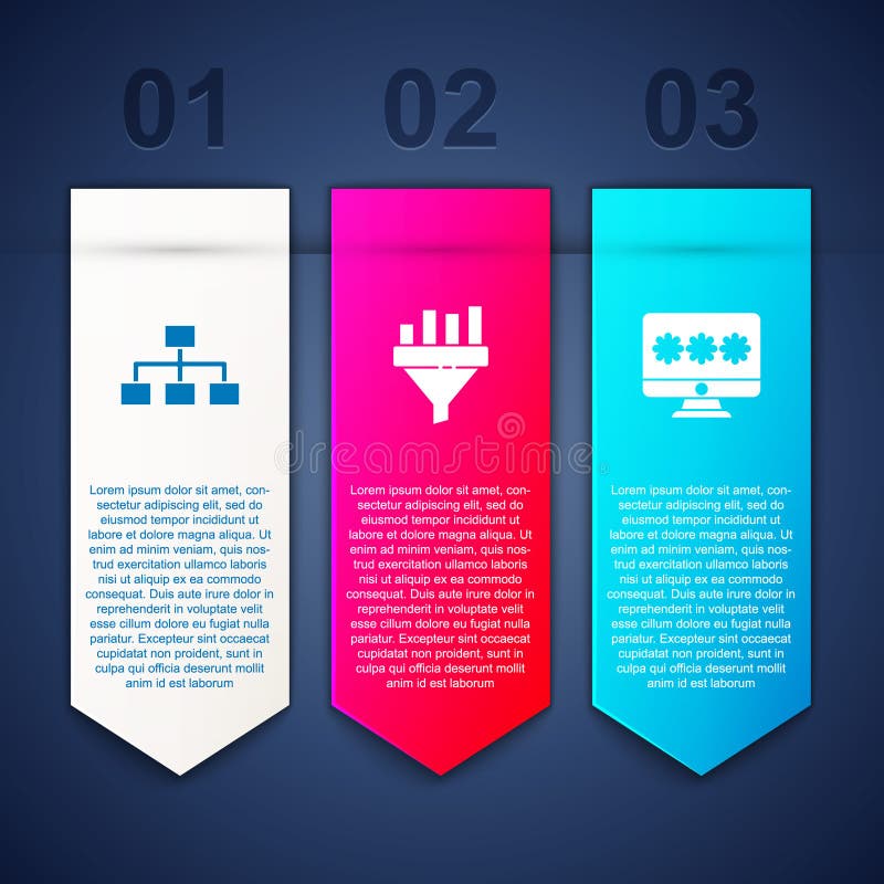 Set Hierarchy organogram chart, Sales funnel with and Monitor password. Business infographic template. Vector stock illustration