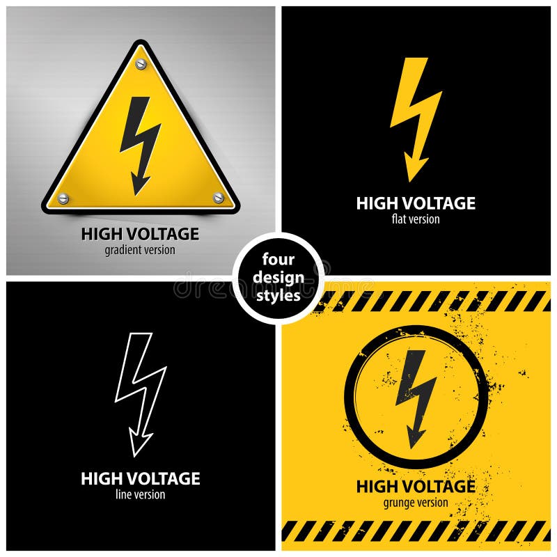 Set of high voltage warning symbols