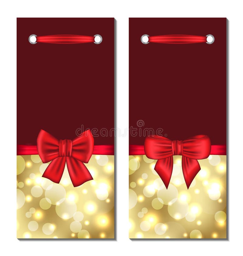 Set holiday glowing cards with gift bows vector illustration