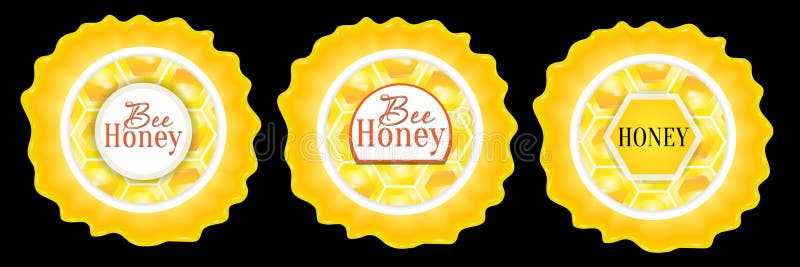 Set Honey label round template for honey with honeycomb. Vector royalty free illustration