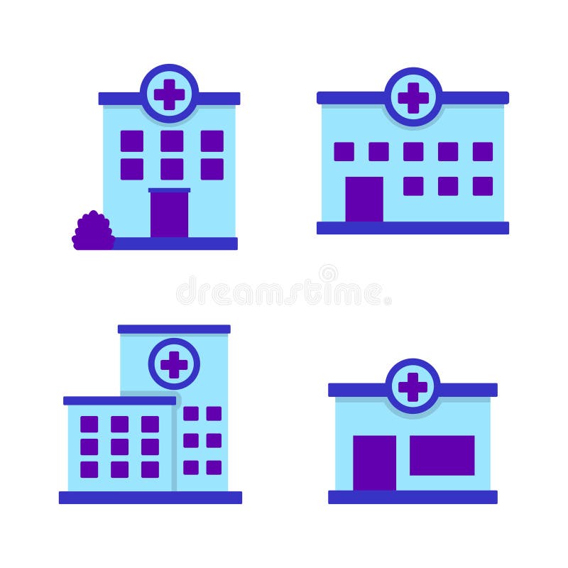 Set of Hospital Building Icon in Flat Style Stock Vector - Illustration ...