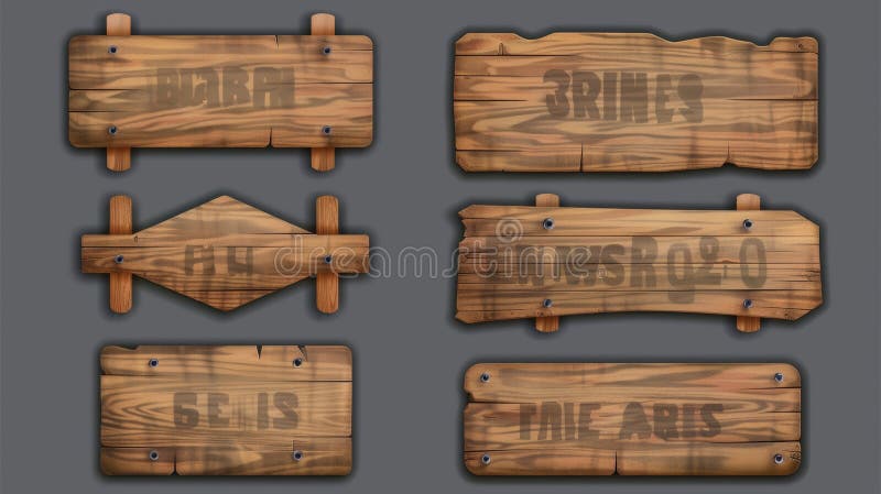 Set of wooden signboards isolated on transparent background. Modern illustration of a natural oak surface, perfect for restaurant nameplates, pubs, bars, saloons, etc.. AI generated. Set of wooden signboards isolated on transparent background. Modern illustration of a natural oak surface, perfect for restaurant nameplates, pubs, bars, saloons, etc.. AI generated