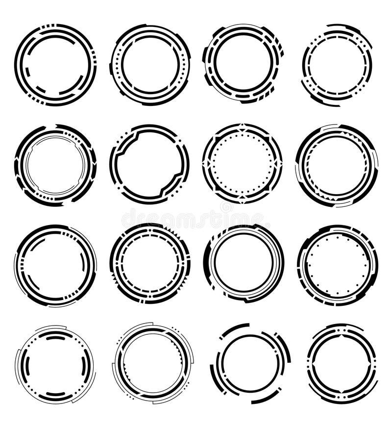 Set of hud round frames or borders, sci fi circular neon elements for digital ui game interface. Futuristic data UI vector illustration