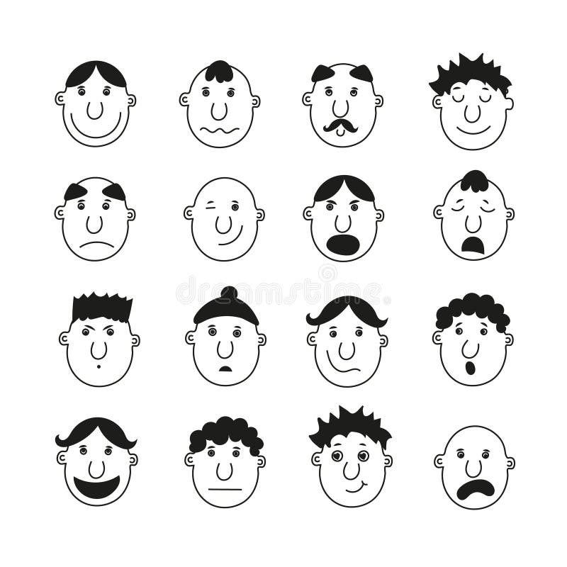 A set of human faces depicting various emotions. A set of human faces depicting various emotions